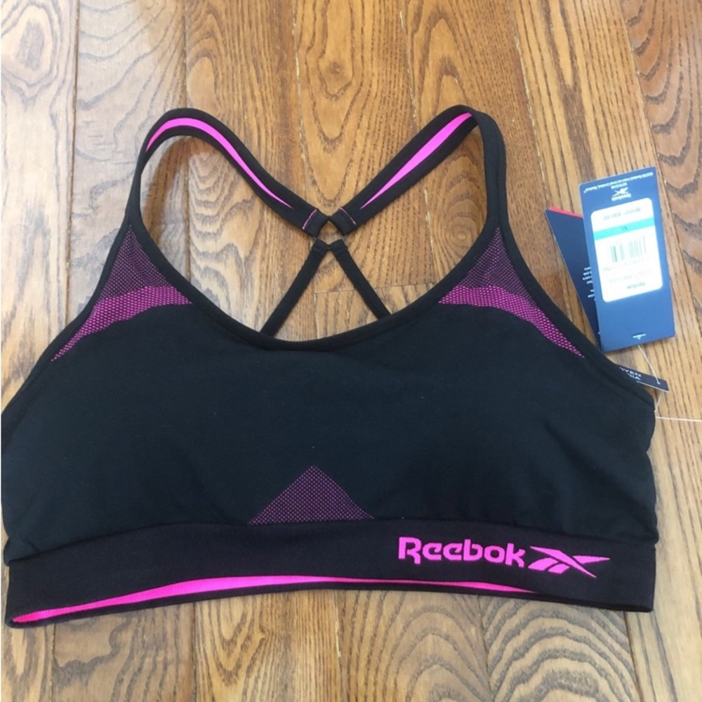 Reebok Black and Pink Strappy Sports Bra